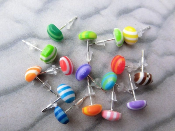 Ohrstecker rund Kreis Streifen Regenbogen bunt